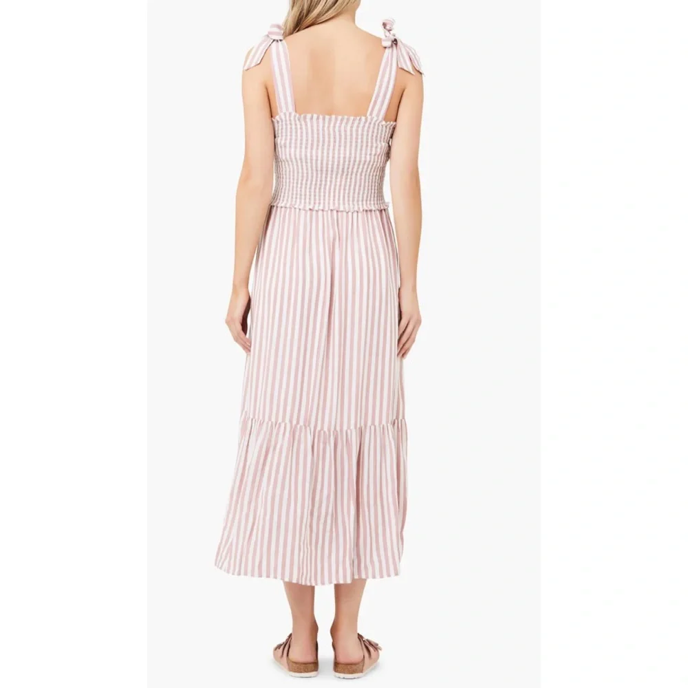 NWT Ripe Maternity via Madewell Ollie Smocked Dress — Terracotta Stripe - Picture 2 of 4